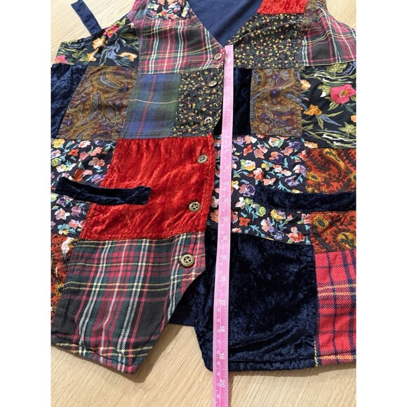 Vintage Blue Patchwork Vest Women’s Large Tie Back Button Front - Picture 16 of 16